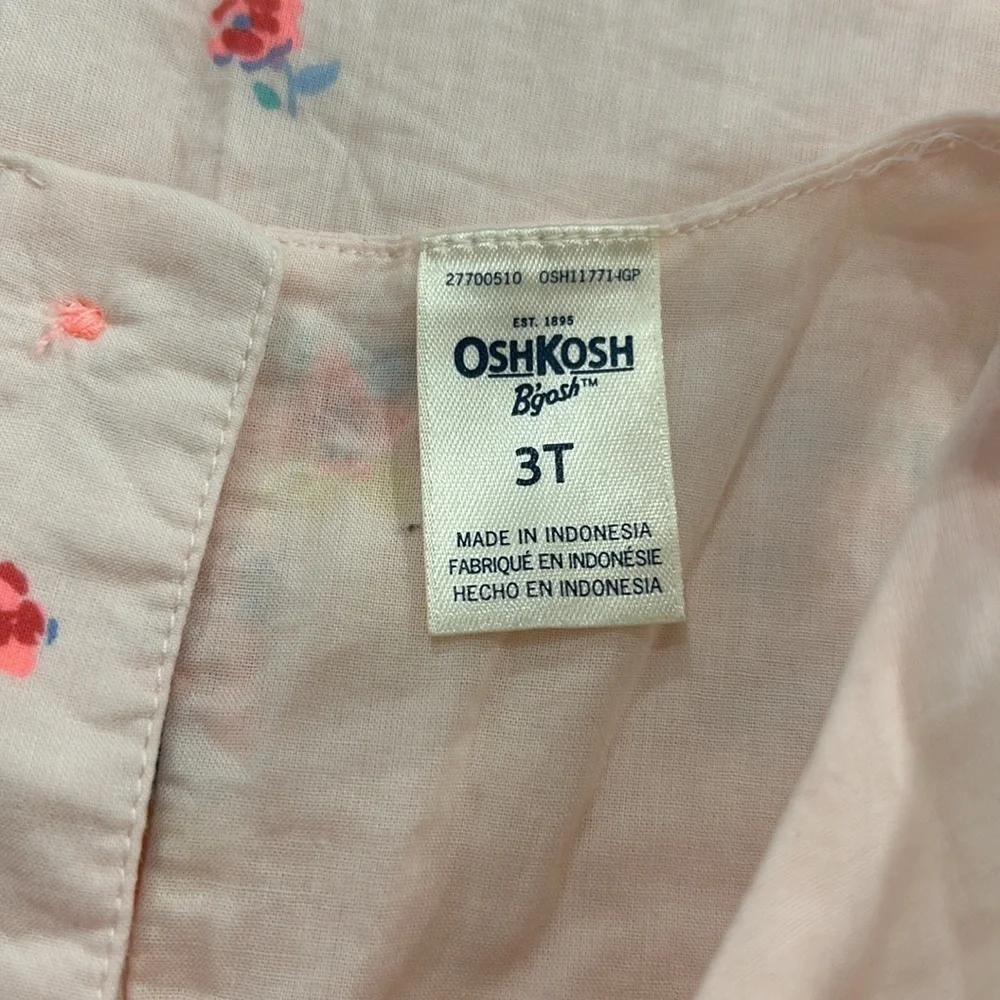OshKosh B’Gosh Girls pink beautiful floral dress size 3T. 100% cotton lined
